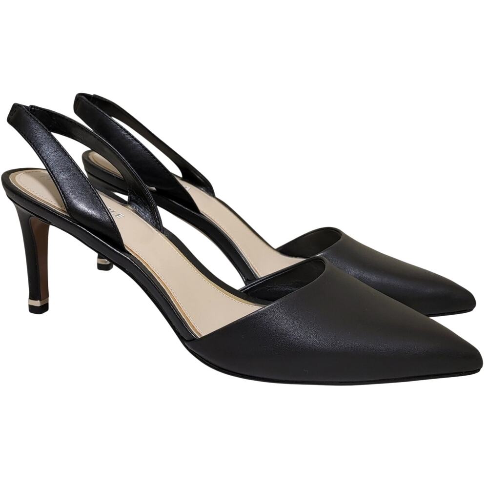 Kenneth Cole Women Riley 70MM Slingback Heels Size US 9M Black Leather